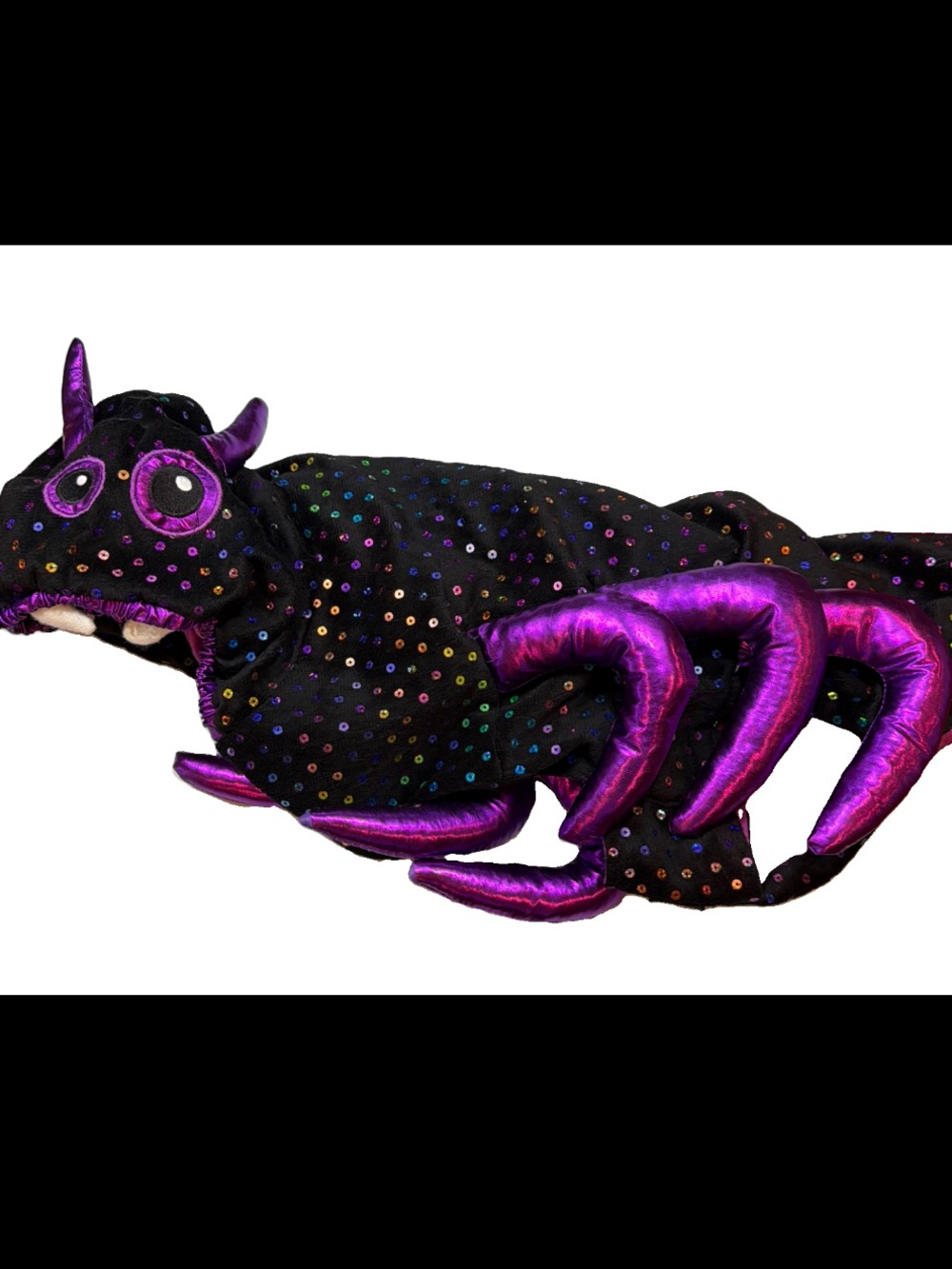 SPIDER XL DOG Halloween Costume Tarantula Black Shiny Purple funny Sequins Fun
